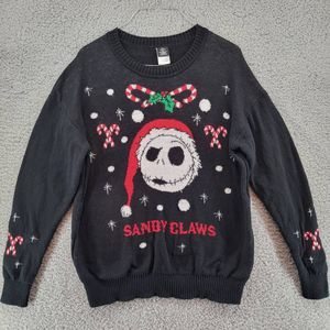 Disney Womens Sweater Black Jack Skellington Sandy Claws Long Sleeve Light Up L